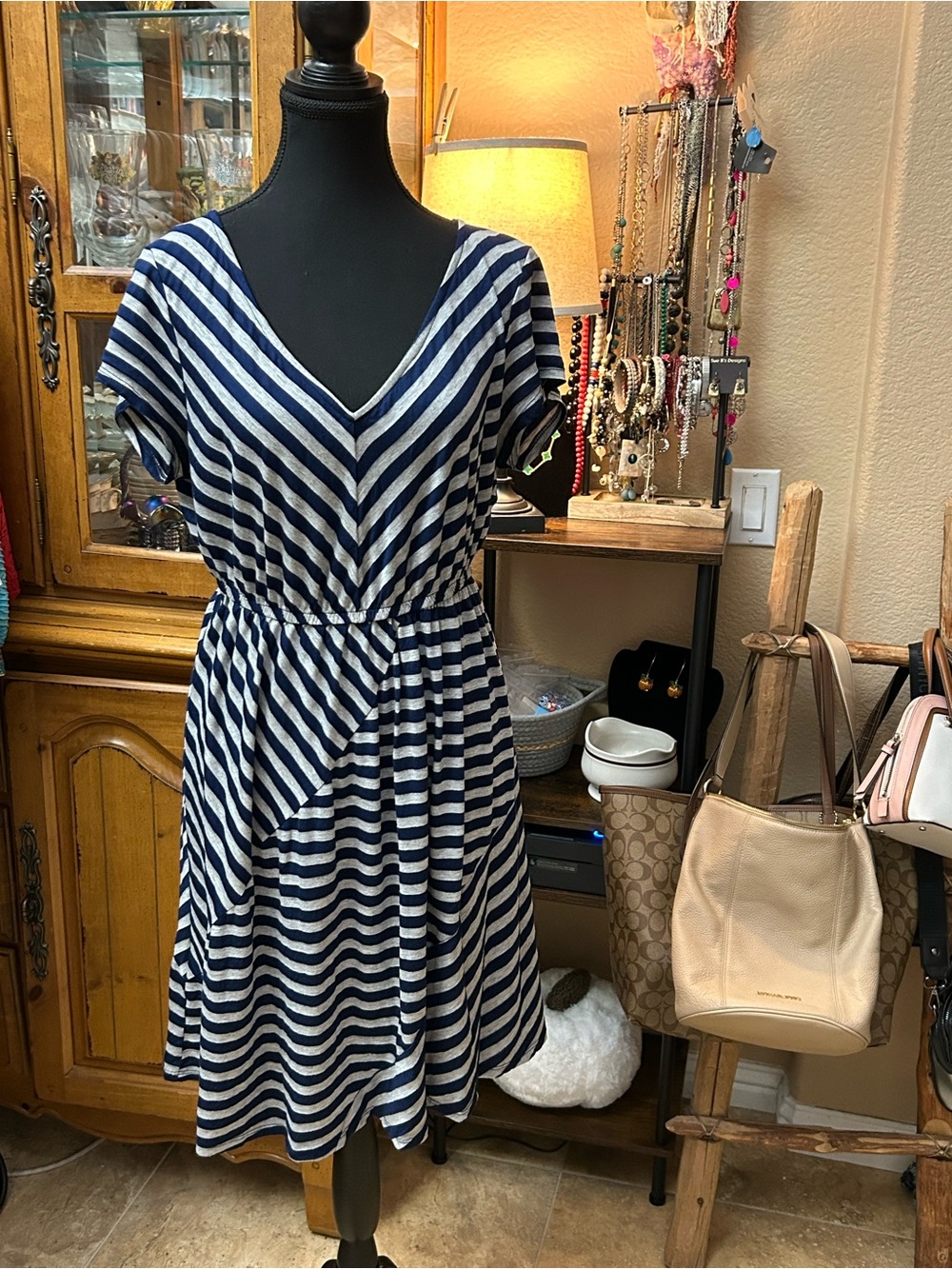 torrid Navy and White Striped V-Neck A-Line Midi Dress